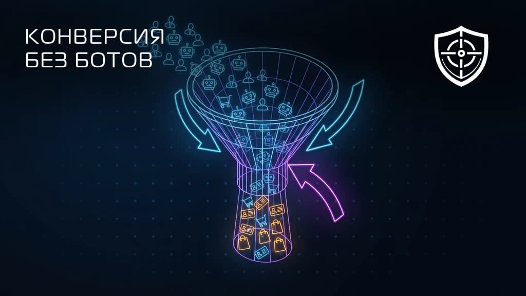 Воронка конверсии сайта с ботами среди визитов и заявок